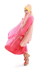 beautiful girl wearing pink muslim costume