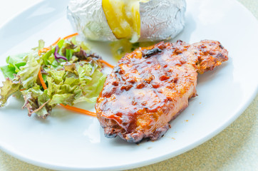 Grill pork steak