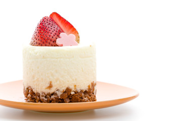 Strawberry cheesecake isolated on white background
