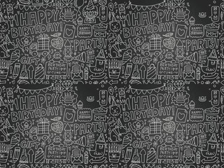 Obraz premium Seamless Blackboard Doodle Birthday party pattern background
