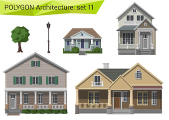 Polygon style houses and buildings set. Countryside and suburbs.