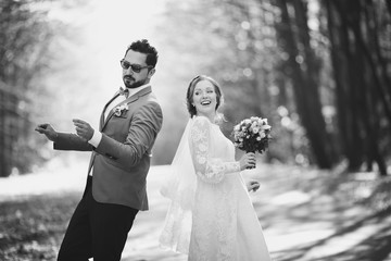 Groom and bride on wedding day.