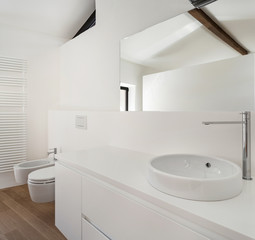 Naklejka na ściany i meble beautiful modern loft, white bathroom, sink