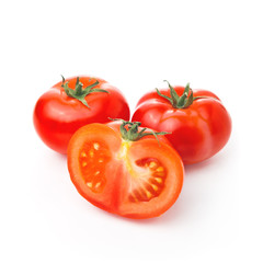 Fresh red Tomato and half slice on white background