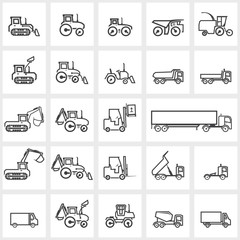 Vector icon set cars and tractors