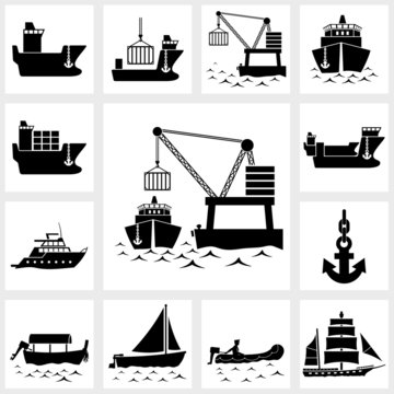 Vector icon set ship and boat