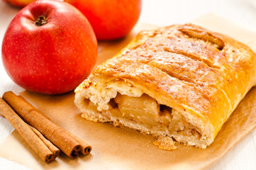 slice of an apple strudel on the table