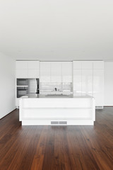 beautiful empty apartment, white kitchen