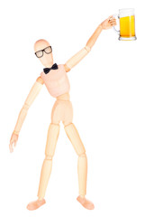 wooden Dummy with frosty glass of light beer
