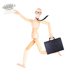 wooden Dummy with envelope full of money