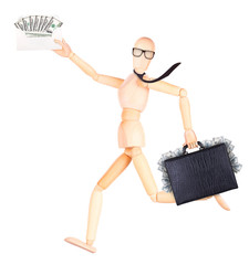 wooden Dummy with envelope full of money