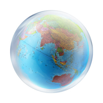 asia globe in bubble