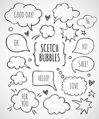 Vector hand drawn set of sketch speech bubbles