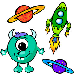 Alien, rocket and planet