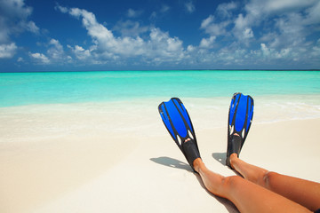 Snorkeler relaxing on the beach
