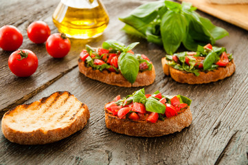 Italian tomato bruschetta with chopped vegetables