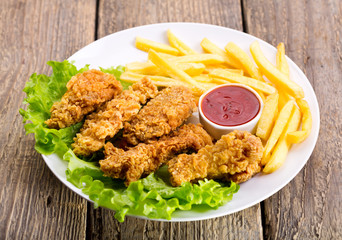 fried chicken with vegetable