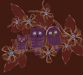 Big eyes owls family at night