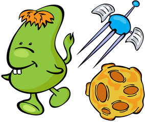 Alien, satellite and moon