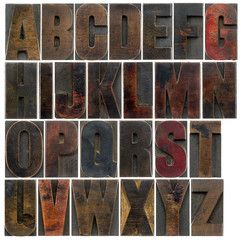alphabet in old dark wood type
