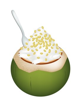 Coconut Ice Cream with Split Peas on White Background