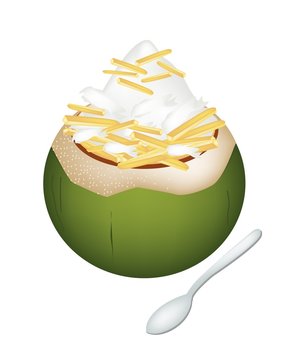 Coconut Ice Cream with Jackfruits on White Background