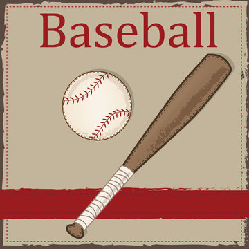 Vintage baseball  and wooden bat