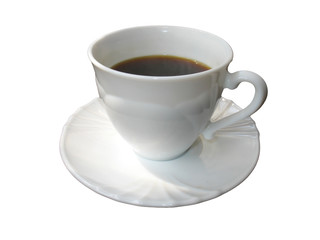 Isolated white cup of coffee on saucer