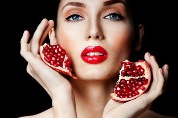 woman with Pomegranate. professional makeup