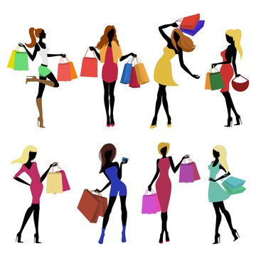 Shopping girl silhouettes
