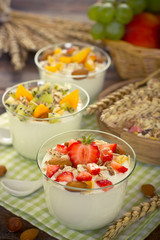 Healthy breakfast with yogurt granola and fruit