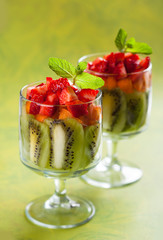 Fruit dessert with strawberry,kiwi and apricot