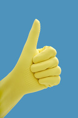 Hand in GummihandschuhenGestikulieren okay, close up