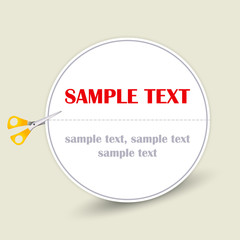 white round sticker with cut line and yellow scissors