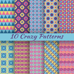 Colorful crazy vector seamless patterns (tiling)