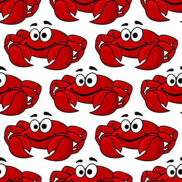 Seamless pattern of a cute happy red crab