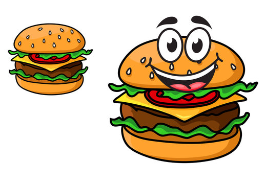 Cartoon Cheeseburger With A Laughing Face