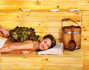 Girl in sauna.