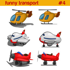Fun cute cartoon air transport planes vehicles vector icon set
