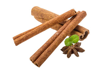 Cinnamon with mint leaf and star-anise