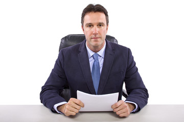 male news anchor or reporter on a white background