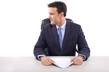 male news anchor or reporter on a white background
