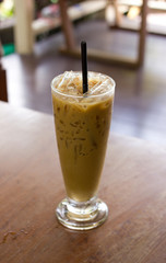 iced coffee on wood table