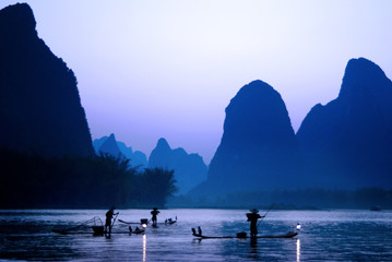 Silhouette of Fishermen in China