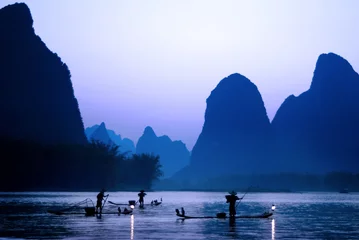 Fototapete Rund Silhouette von Fischern in China © Rawpixel.com