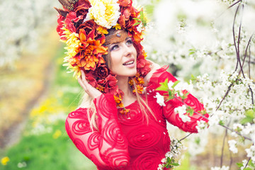 Naklejka premium Conceptual photo of the blond Lady Spring