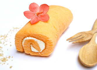 roll cake on white background