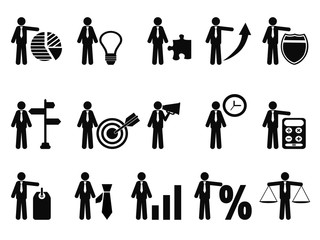 stick figure with business icons