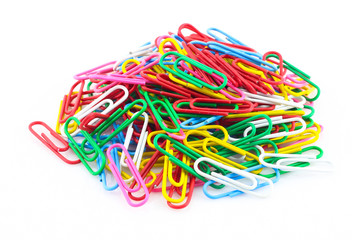 Color paper clips in white background