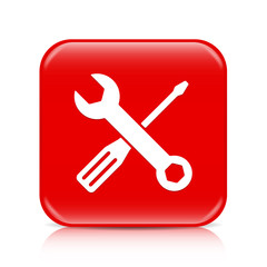 Red screwdriver and spanner button, icon